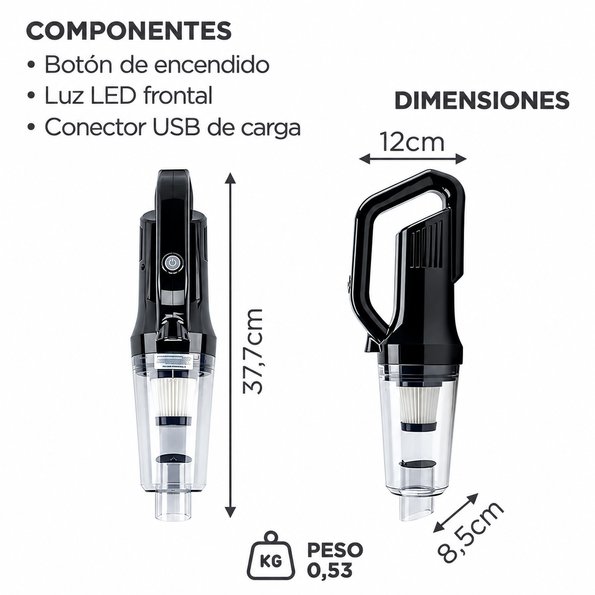 Aspiradora de Mano Inalámbrica 120 W + Kit de Destornilladores Punta Plana y Phillips Imantados